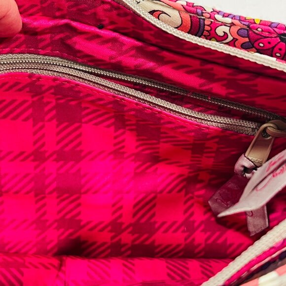 Vera Bradley Cassidy Paisley Meets Plaid shoulder bag NWT Gray Pink Purse - Picture 8 of 8